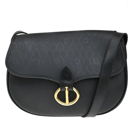 CHRISTIAN DIOR Logo Honeycomb Shoulder Bag PVC Leather Black GHW France 38YH770 - Picture 1 of 14
